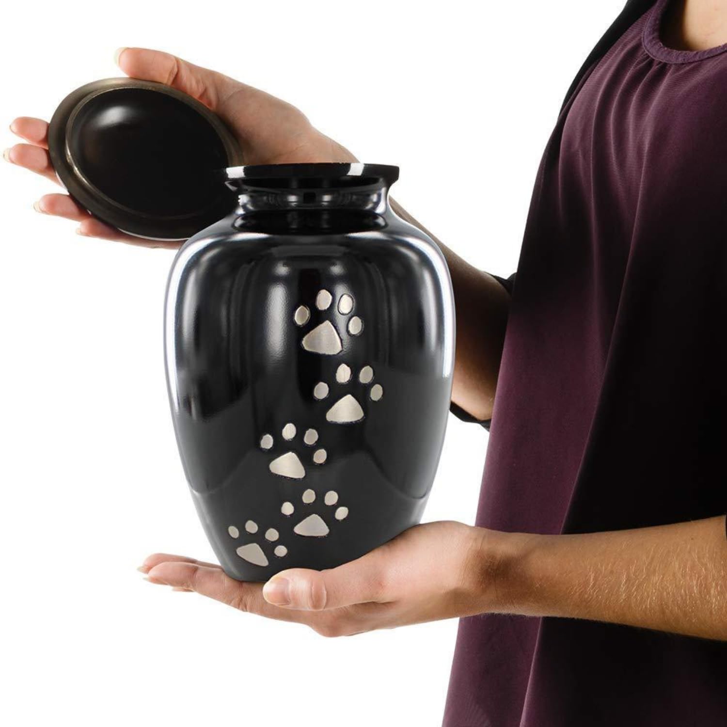 Trupoint Memorials large pet urn close-up screw-top highlights secure closure.