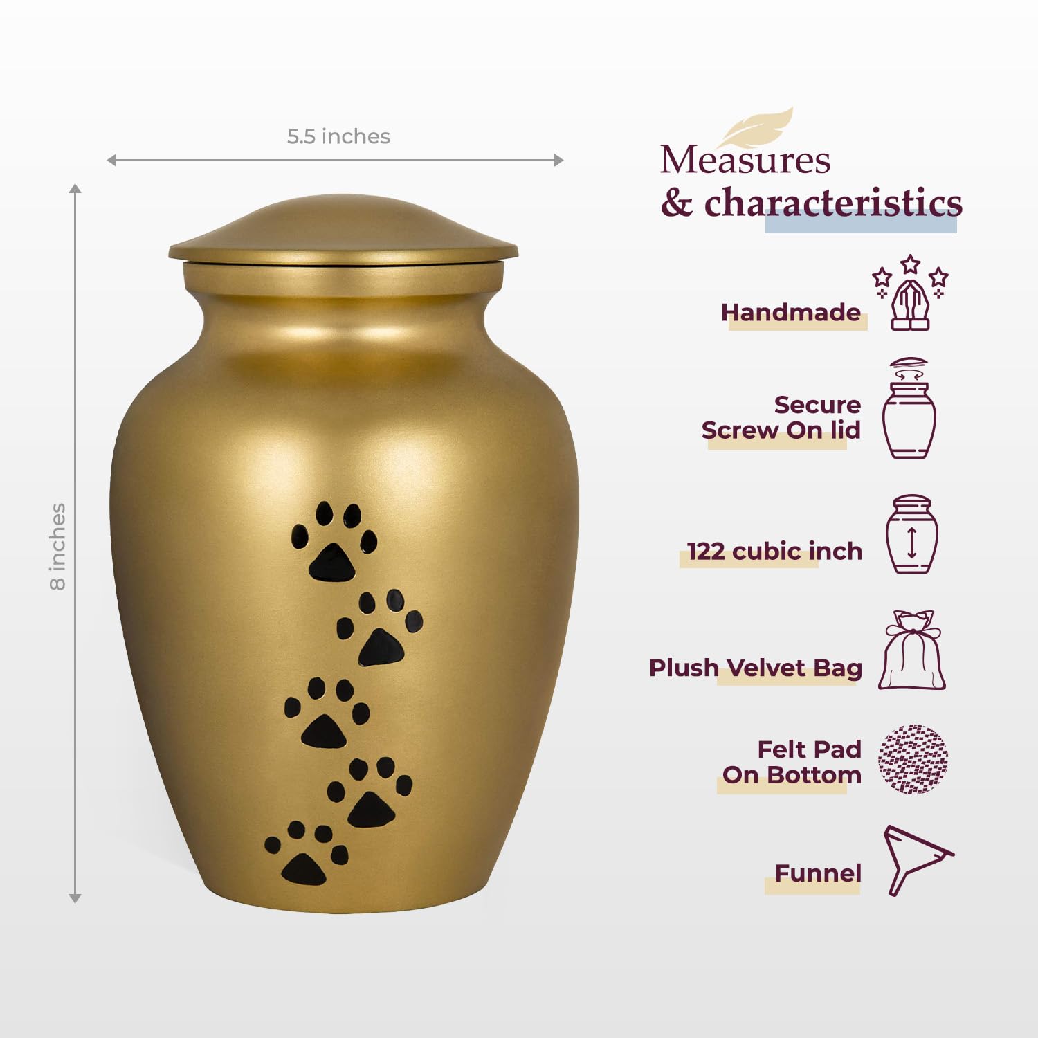 Trupoint Memorials urn with screw-top closure securely stores your pet’s ashes.