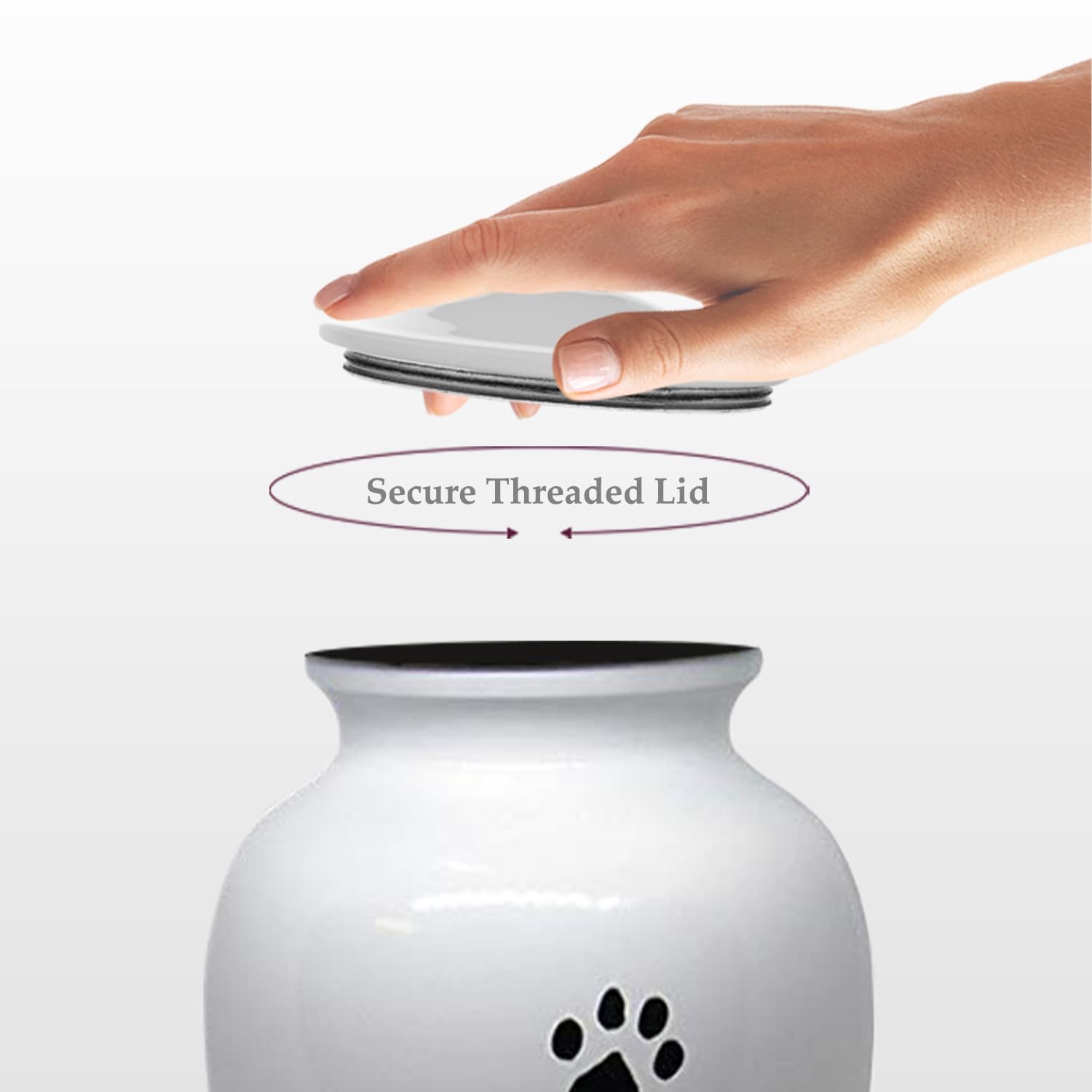 Trupoint Memorials large pet urn screw top detail emphasizes secure seal for ashes