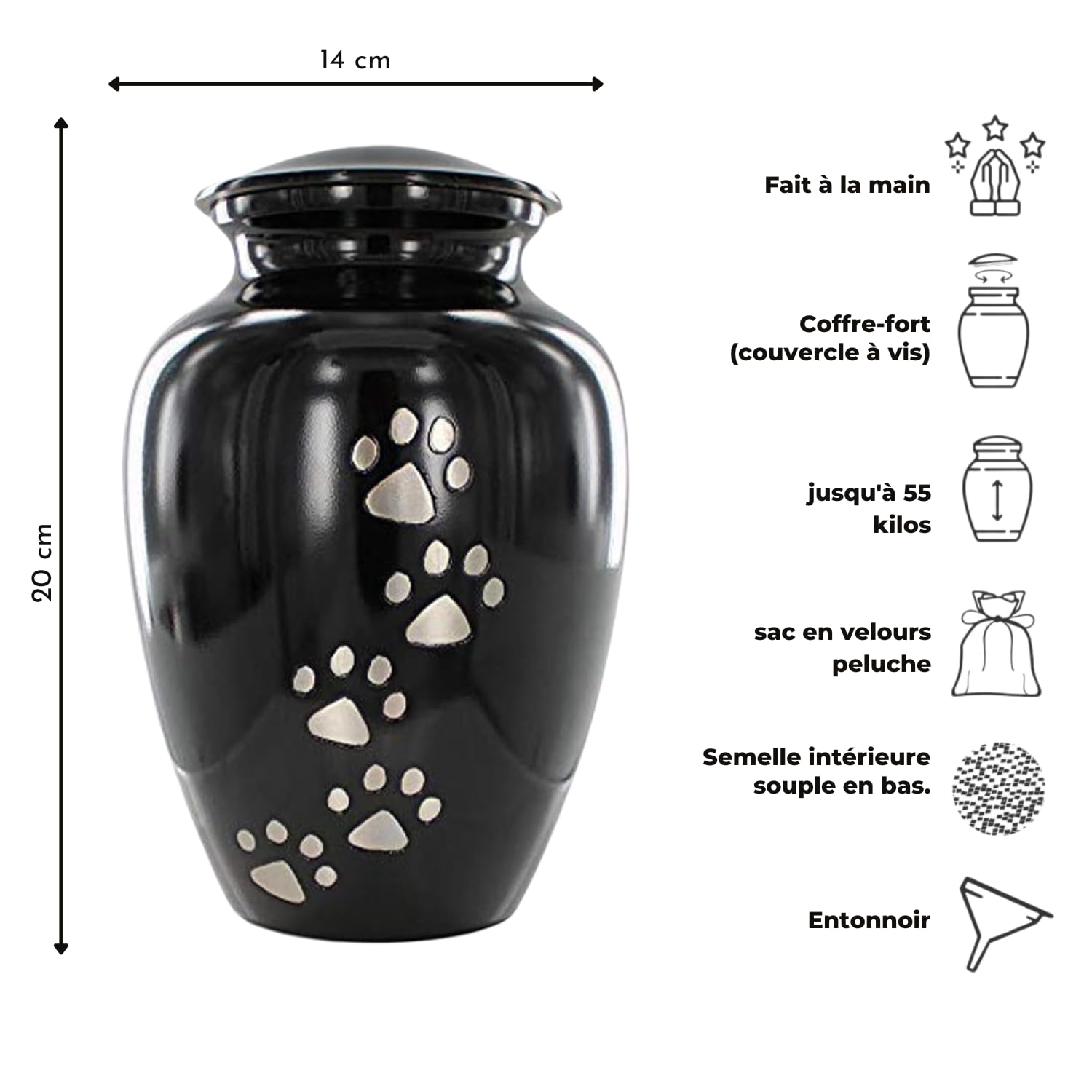 Trupoint Memorials large pet urn side view shows paw print and elegance for display.