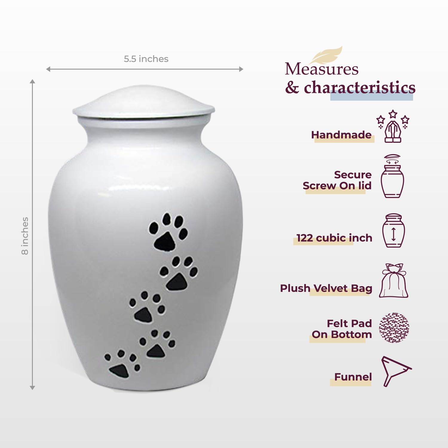 Trupoint Memorials large pet urn side view highlights secure screw top for safe ashes