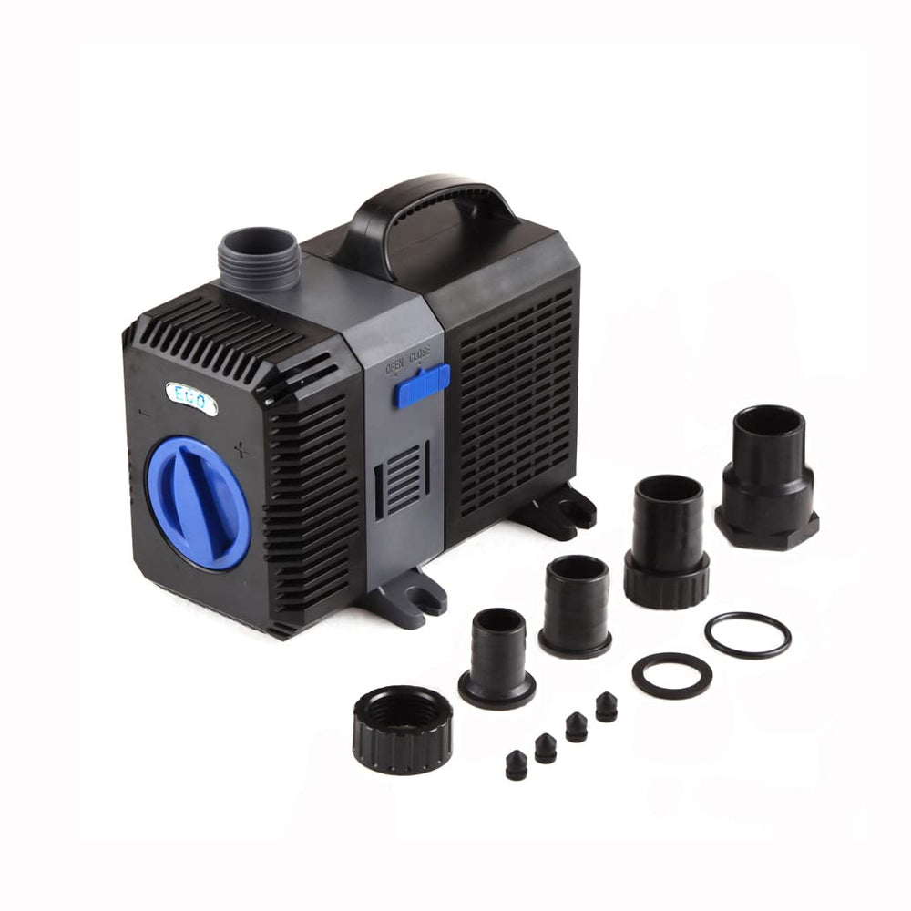 TRUPOW Flow adjustable pump front view, compact submersible for quiet pond circulation