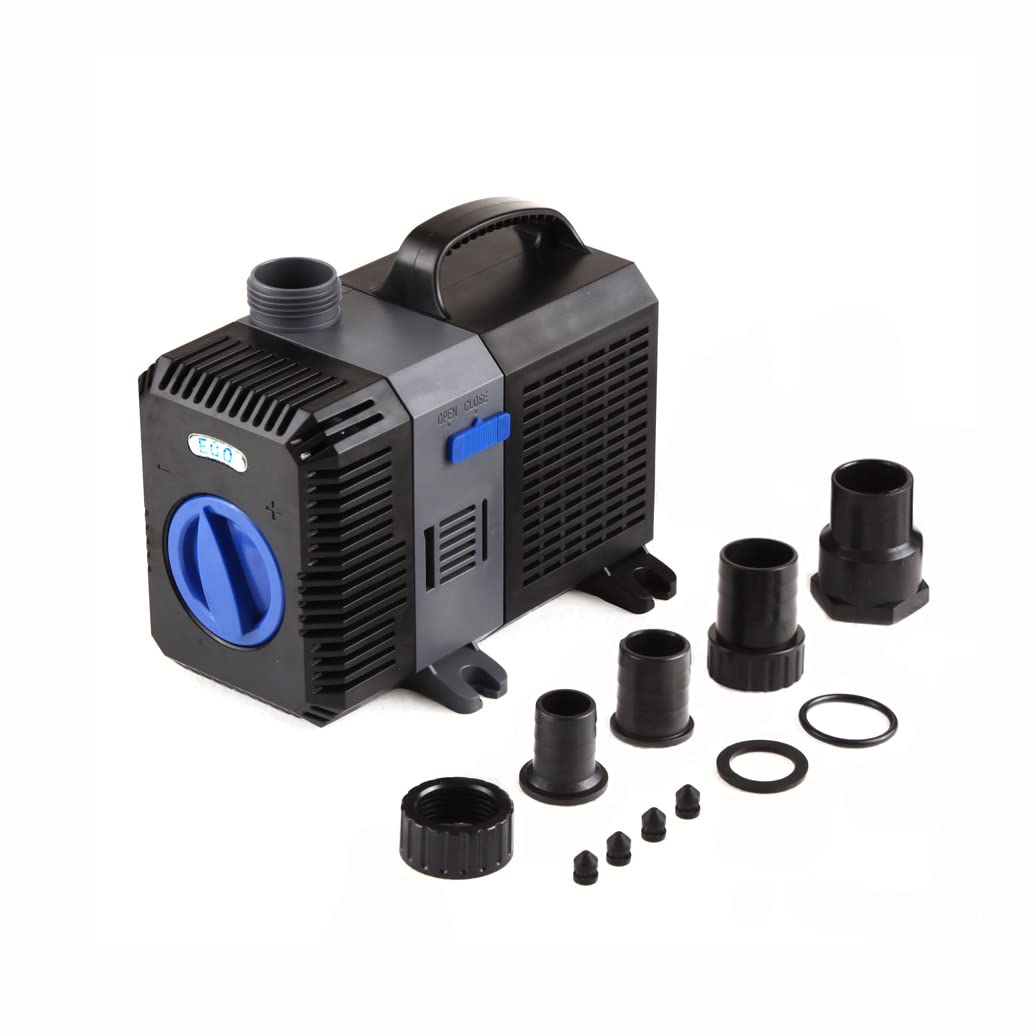 TRUPOW Flow adjustable pump front view, compact submersible for quiet pond circulation