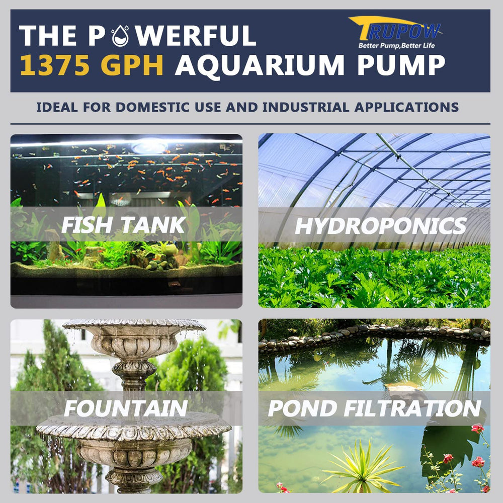 TRUPOW Flow adjustable pump max flow 1375 GPH for water features