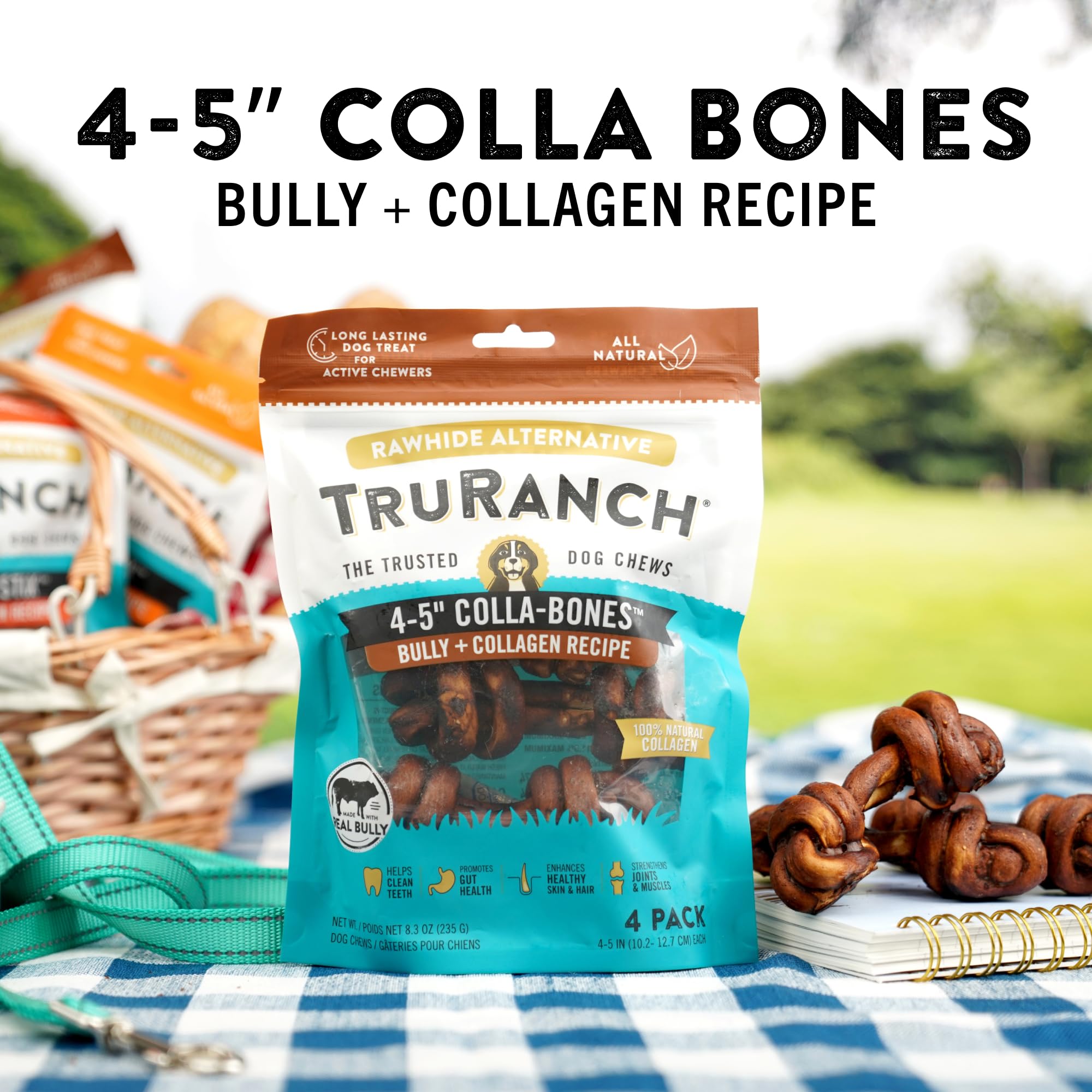 TRURANCH Collagen Bones Bully dog chew in action engages during play