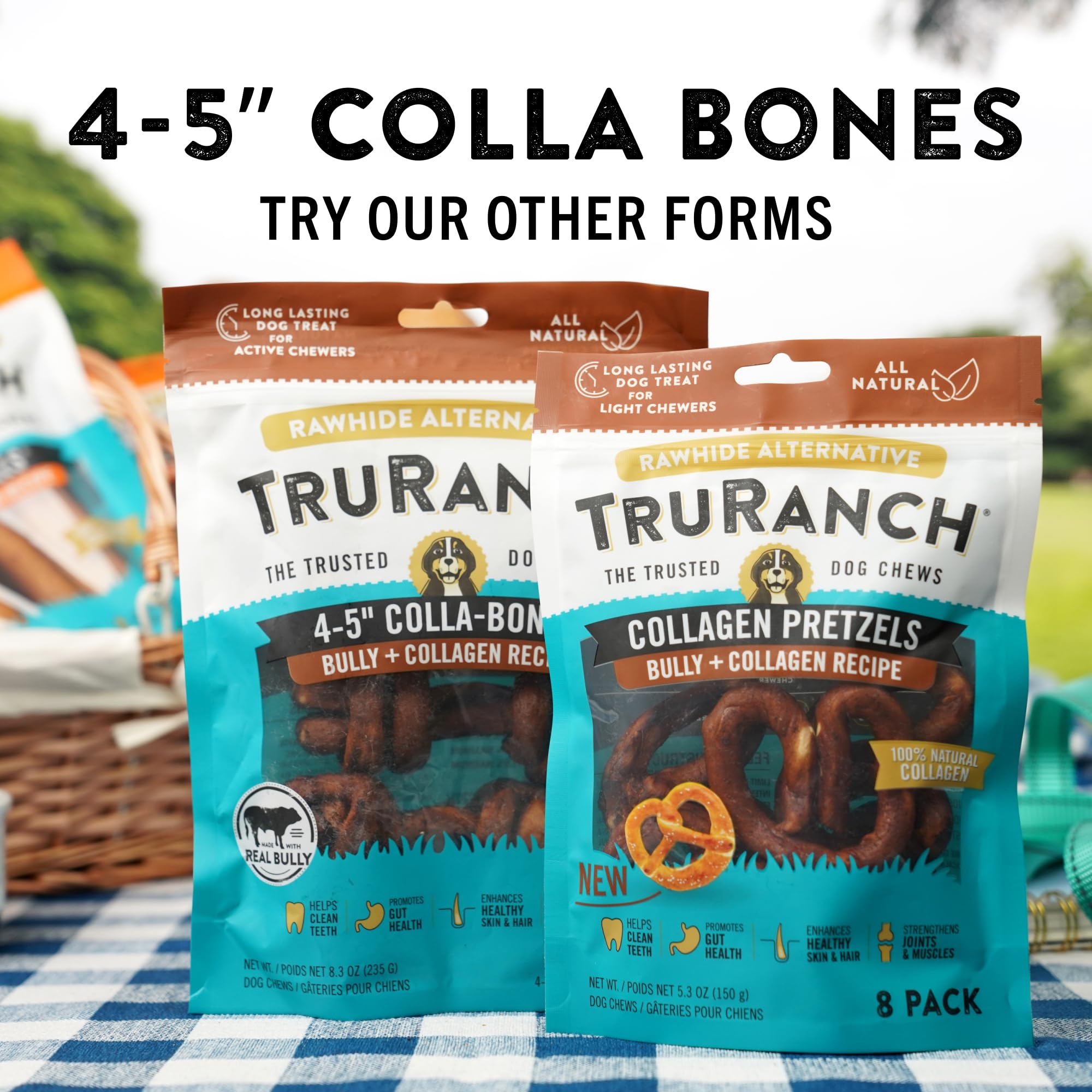 TRURANCH Collagen Bones Bully packaging hero shot communicates natural ingredients and value