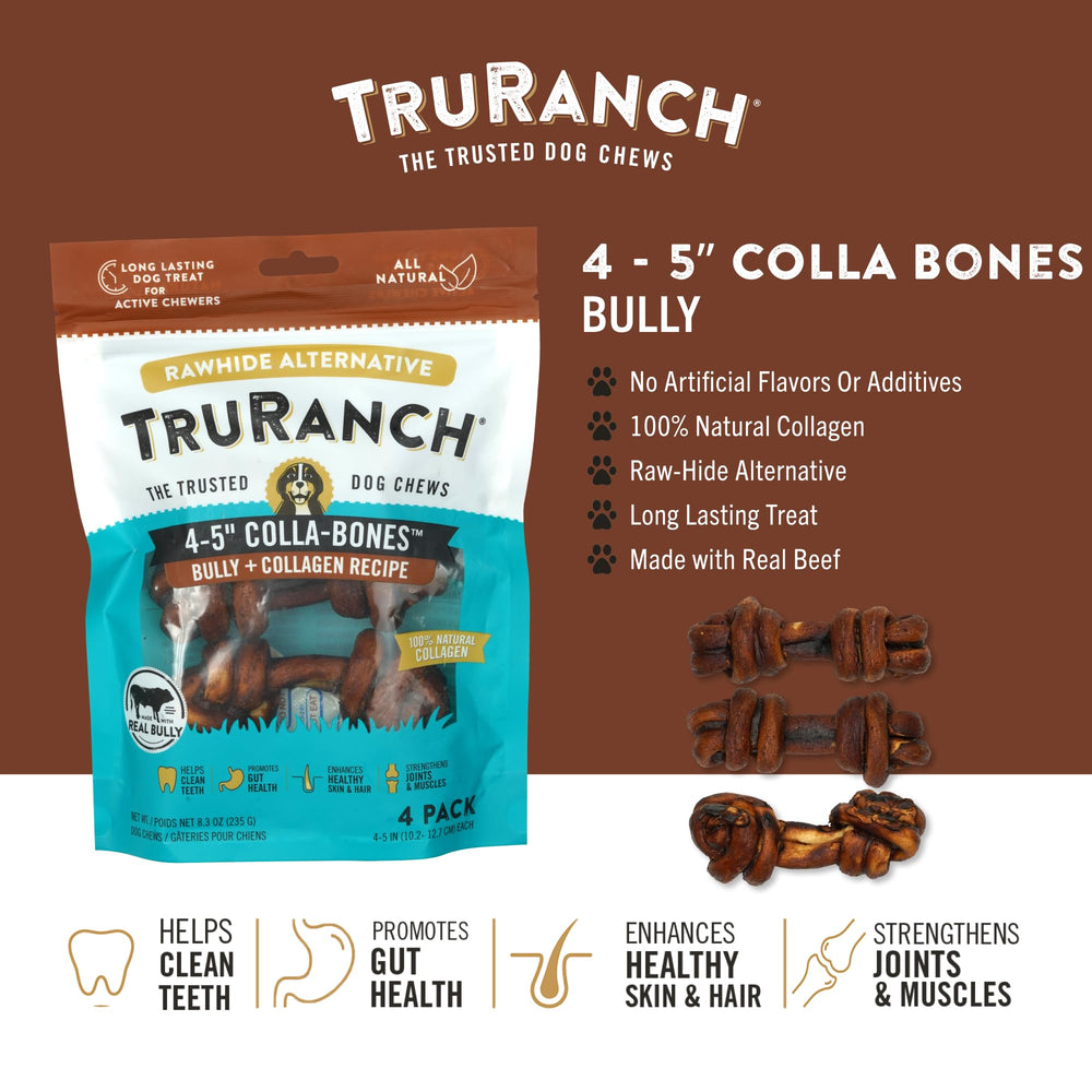 TRURANCH Collagen Bones Bully rawhide-free close-up highlights chewy texture for long-lasting entertainment