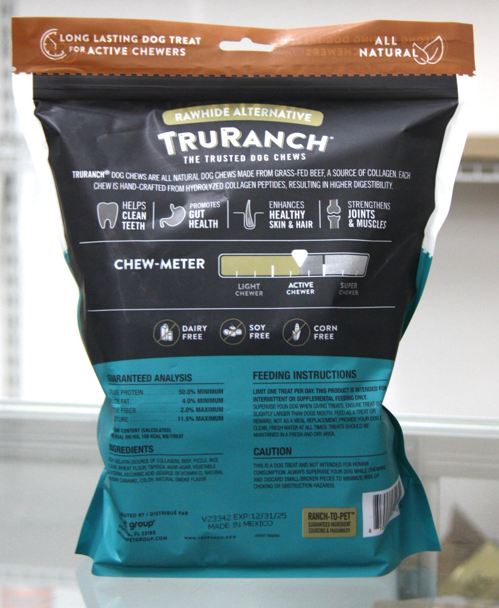 TRURANCH collagen roll bully flavor 5-6 inch chew close-up view highlighting texture and flavor