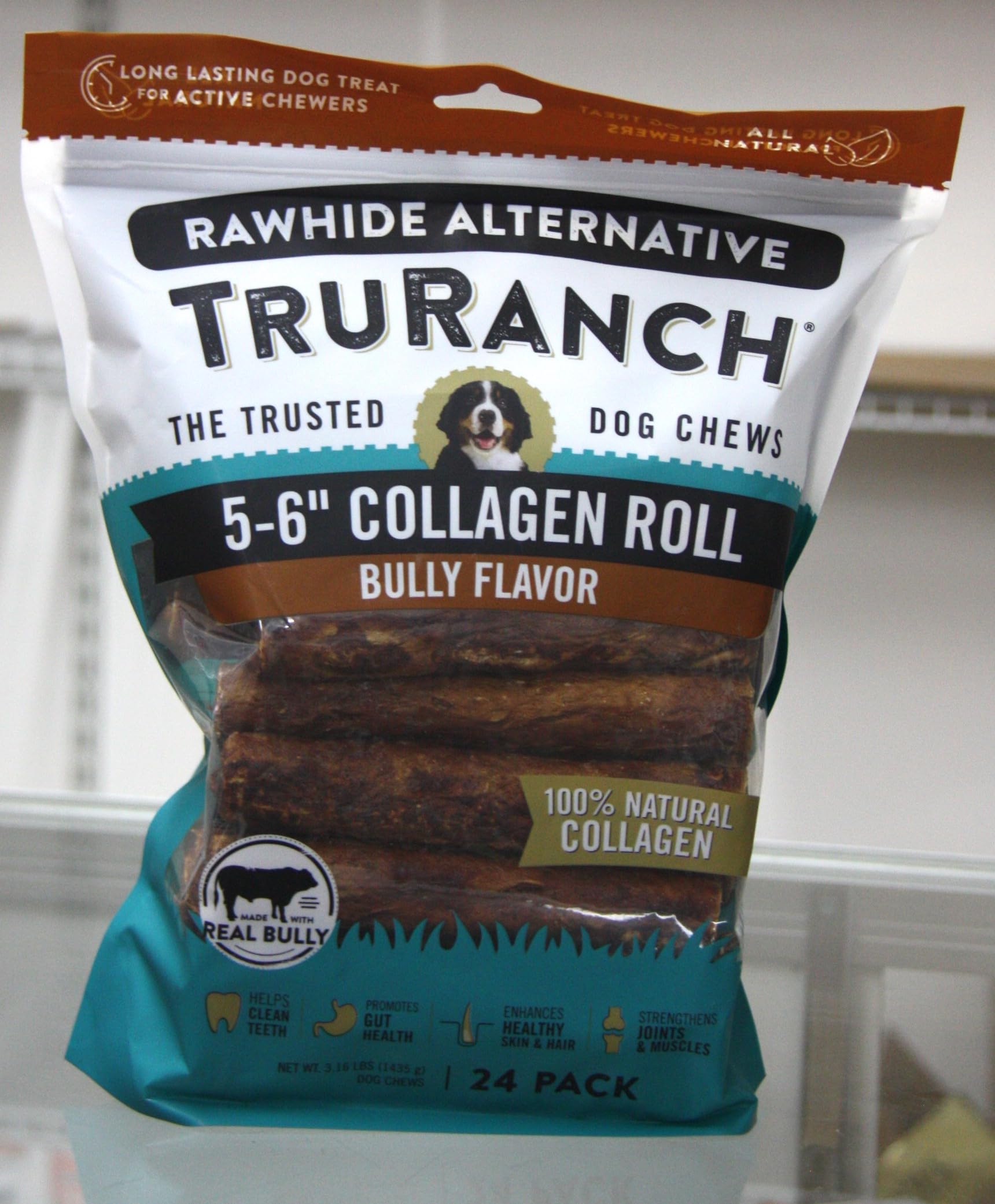 TRURANCH collagen roll bully flavor 5-6 inch chew for dogs, long-lasting chew option