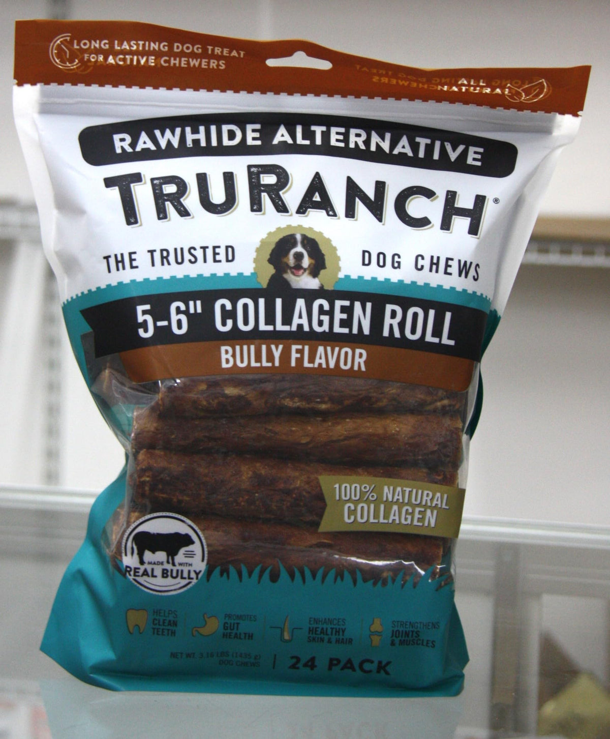 TRURANCH collagen roll bully flavor 5-6 inch chew for dogs, long-lasting chew option