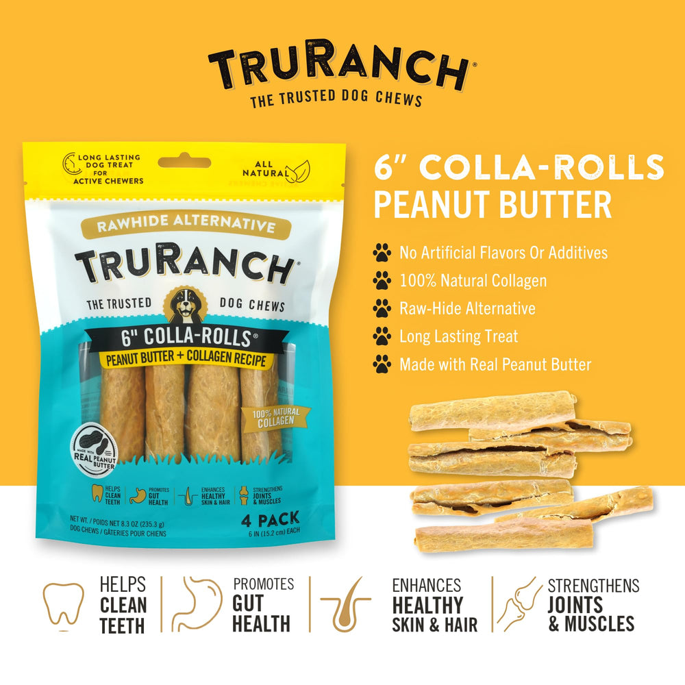 TRURANCH collagen rolls beef with chicken flavor 6-inch chew supports joints and flavor variety