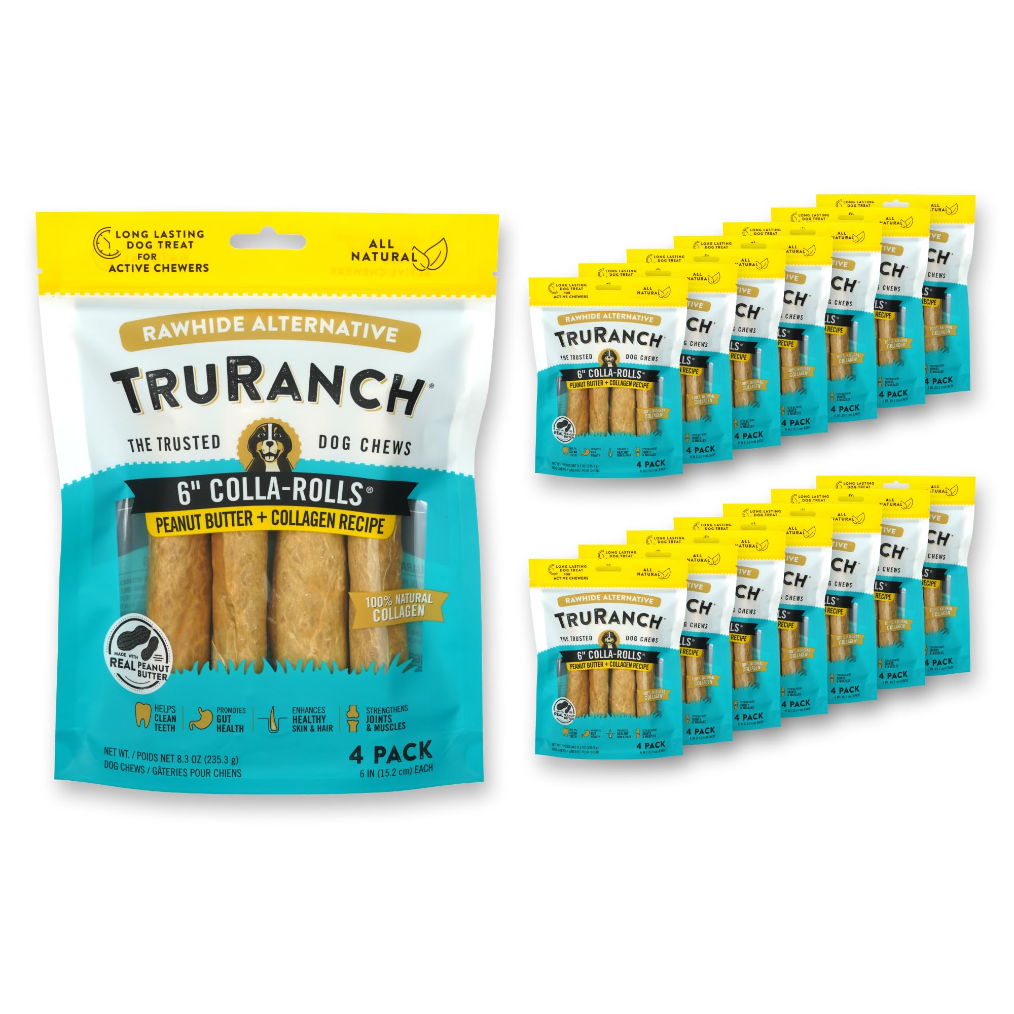 TRURANCH collagen rolls beef with peanut butter 6-inch chew supports joints and palate