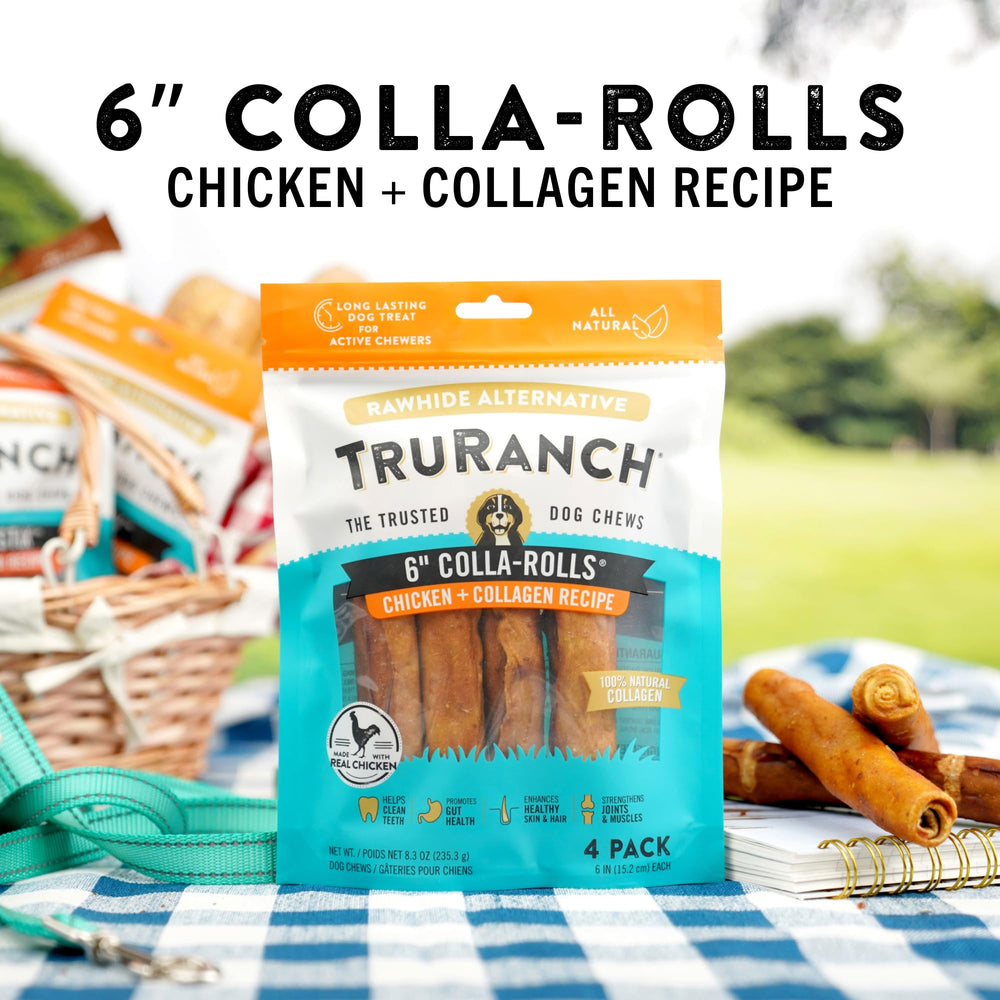 TRURANCH Collagen Rolls dental-health close-up shows cleaning action from chewing.