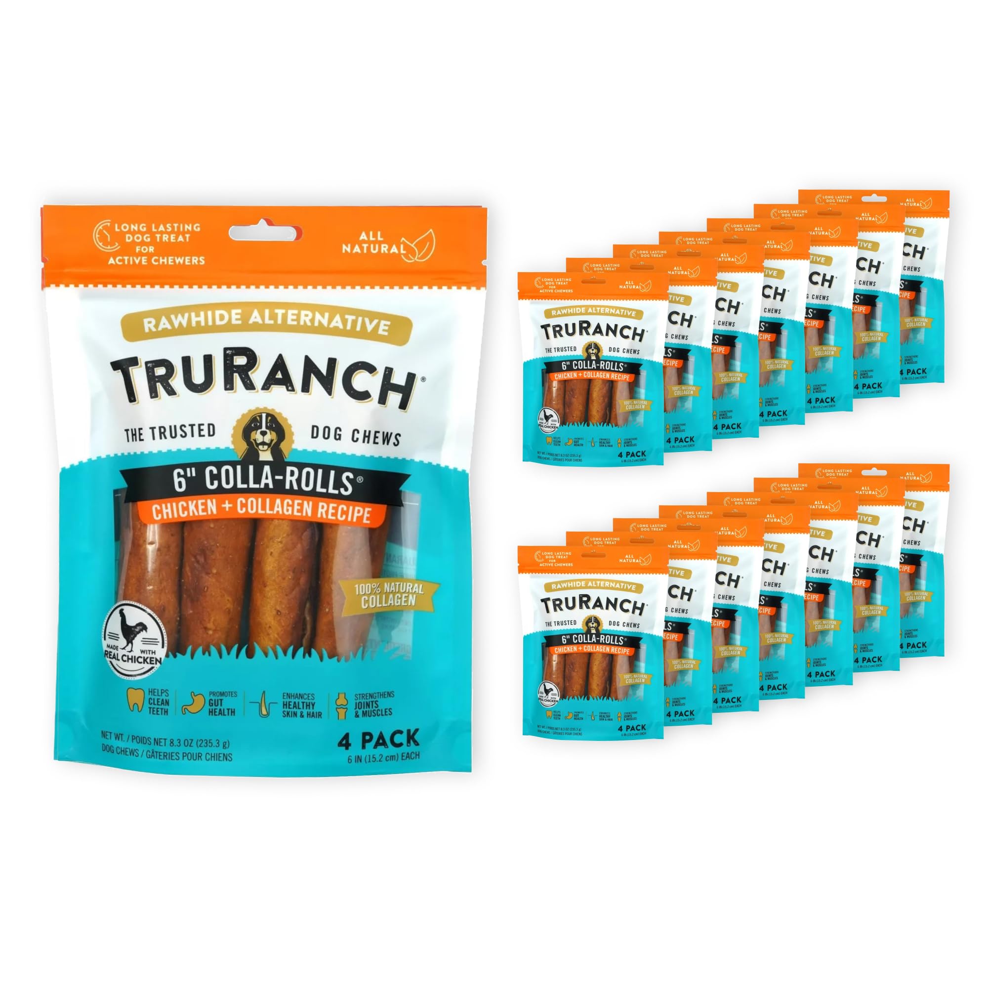 TRURANCH Collagen Rolls packaging shows value-pack convenience for daily dog treats.