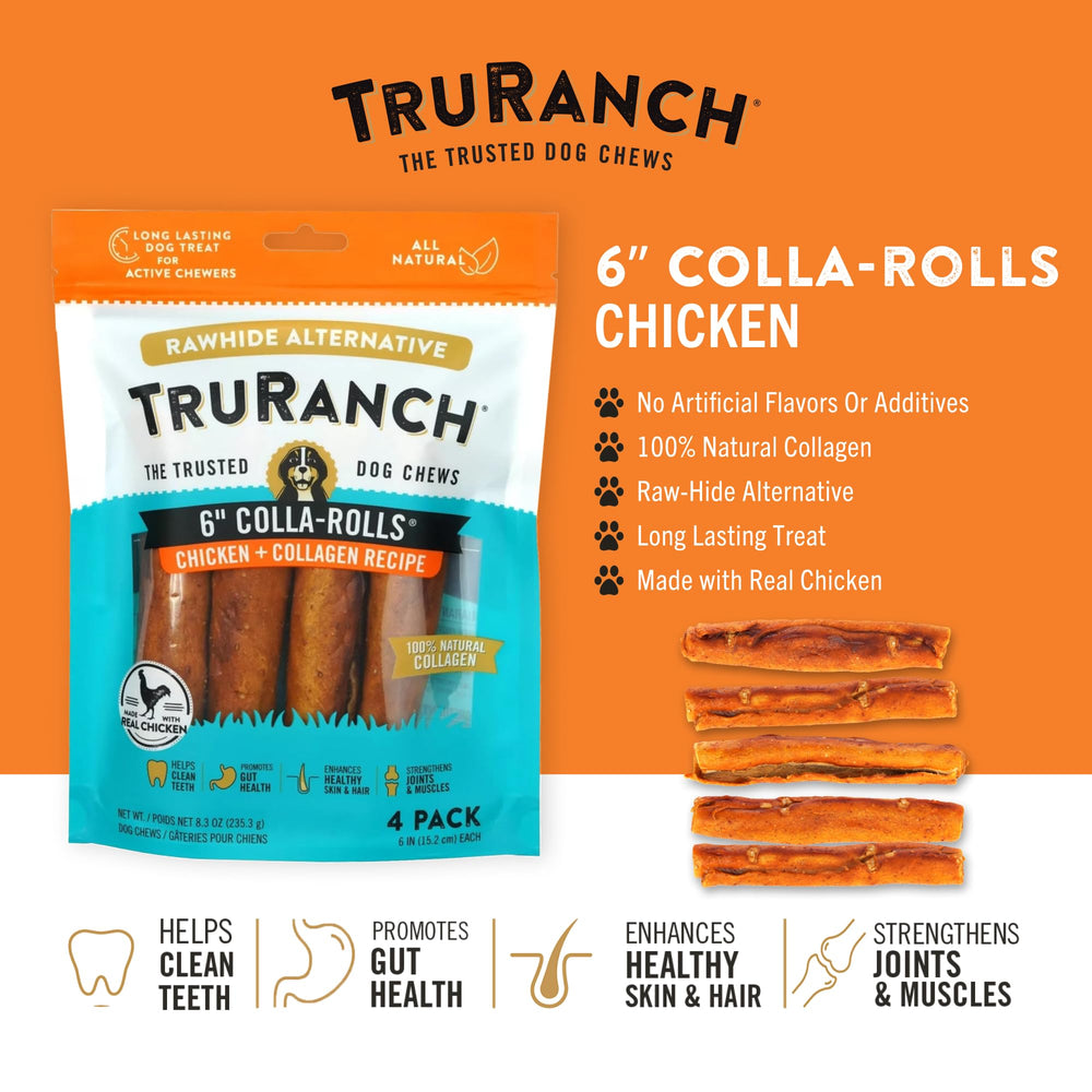 TRURANCH Collagen Rolls texture close-up reveals dense chew for dental care.