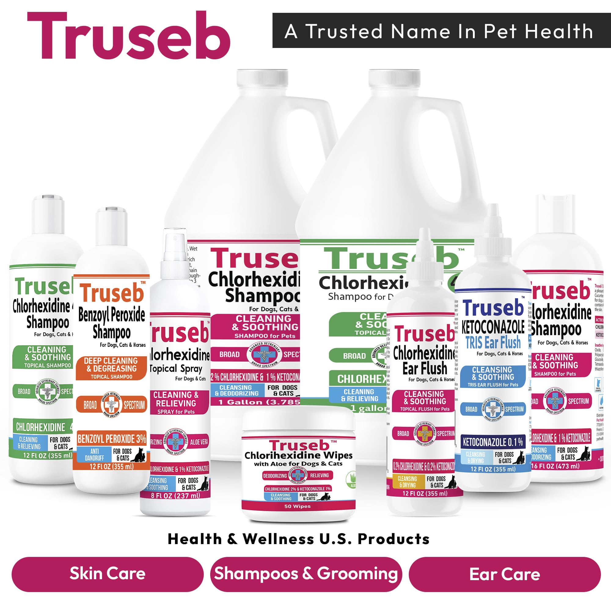 Truseb ear wash made in USA label signaling quality