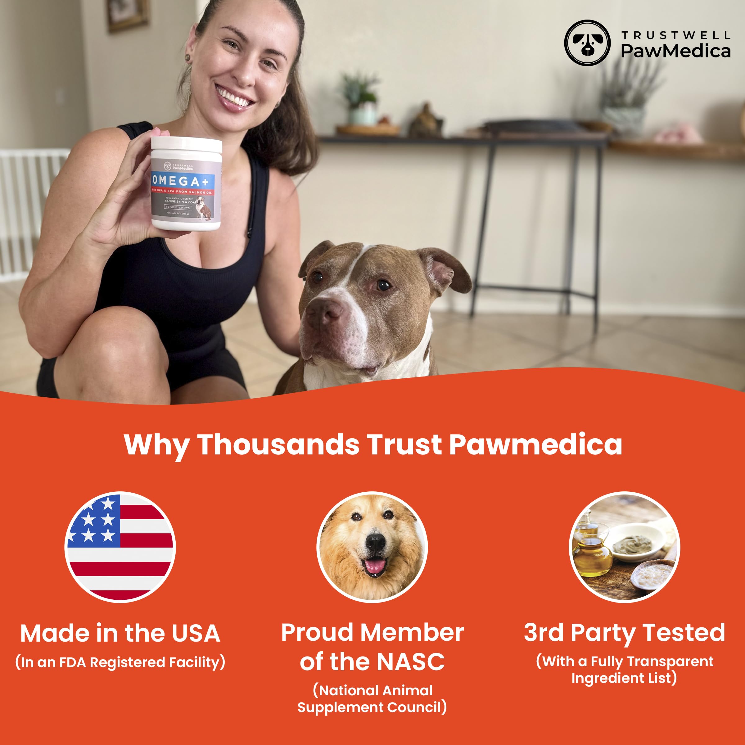 Trustwell PawMedica Omega 3 dog skin nourishment closeup with glossy healthy skin