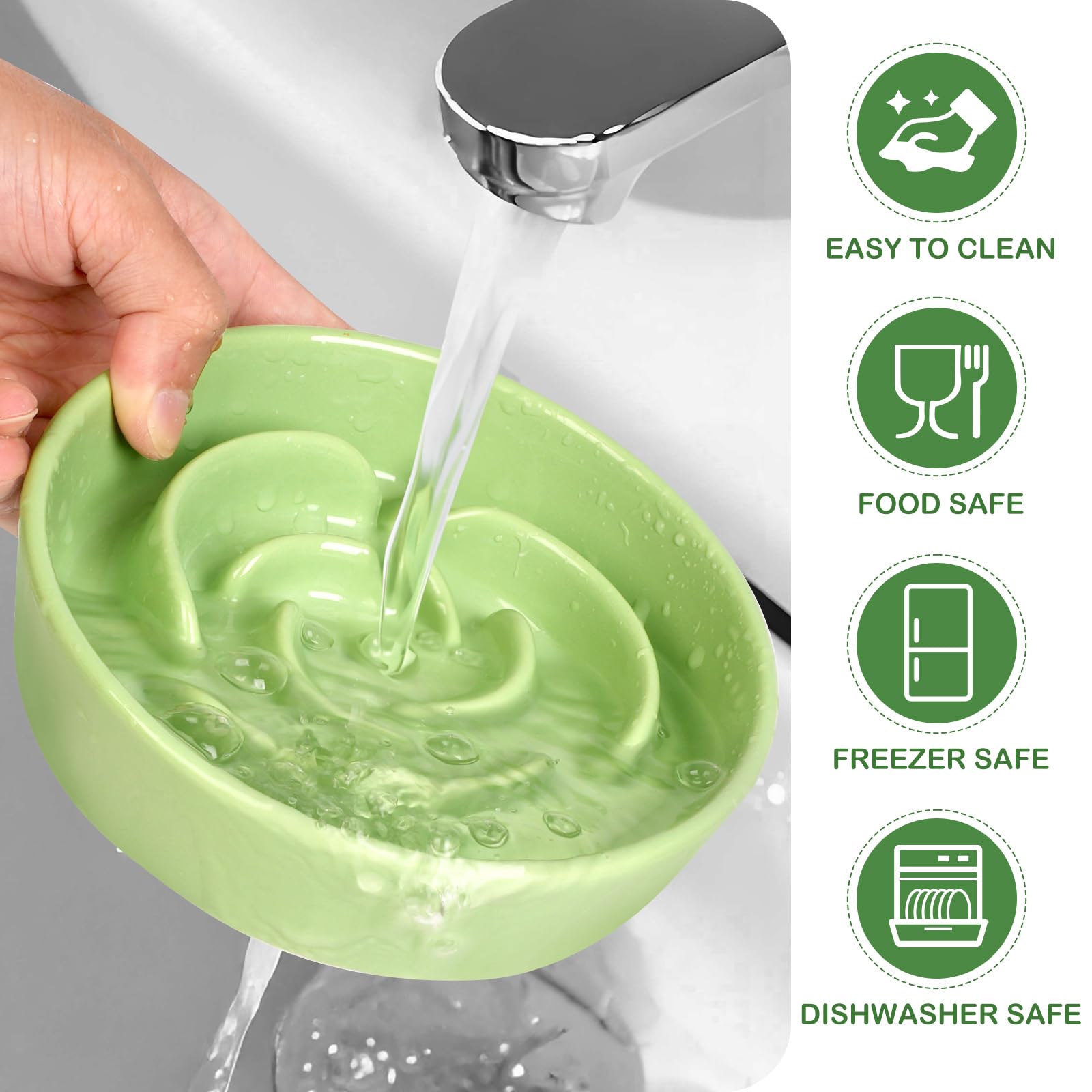 Non-porous glaze helps keep faces clean while eating.