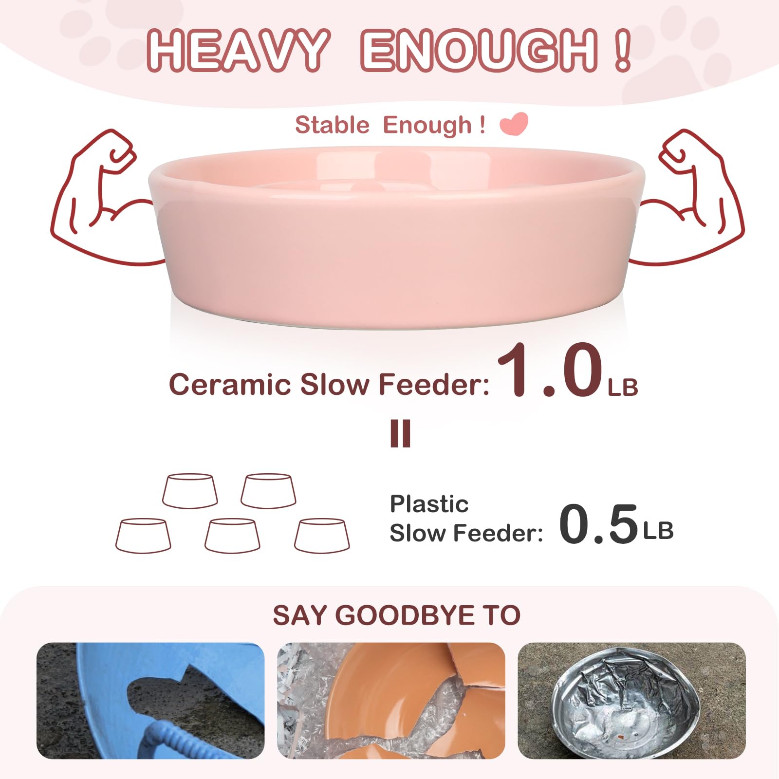 TRUVIC pink cat bowl emphasizes ceramic safety and easy-cleaning.