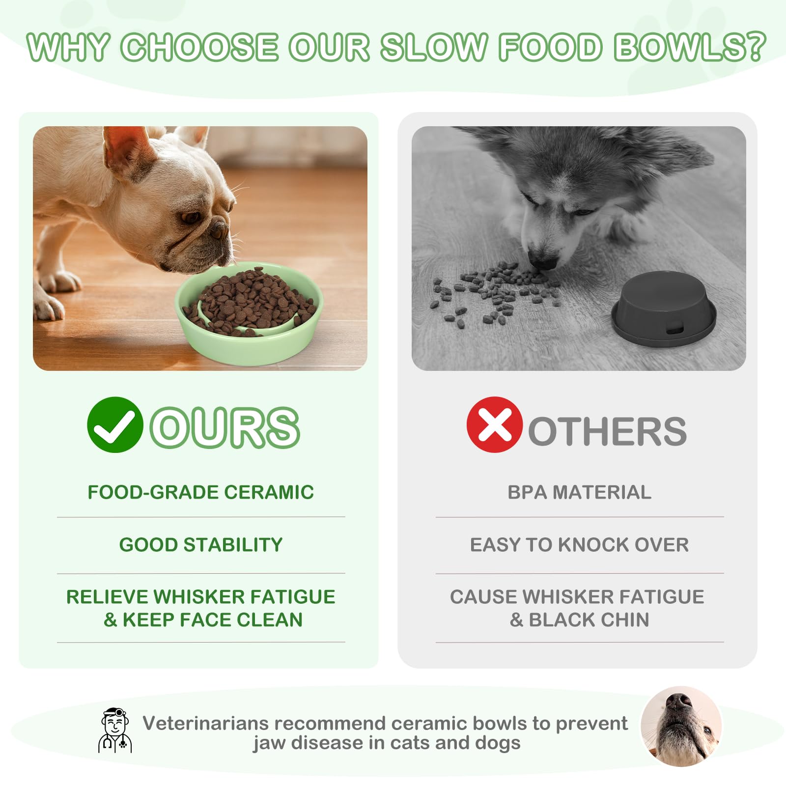 TRUVIC cat slow feeder bowl in green with easy-clean glaze.