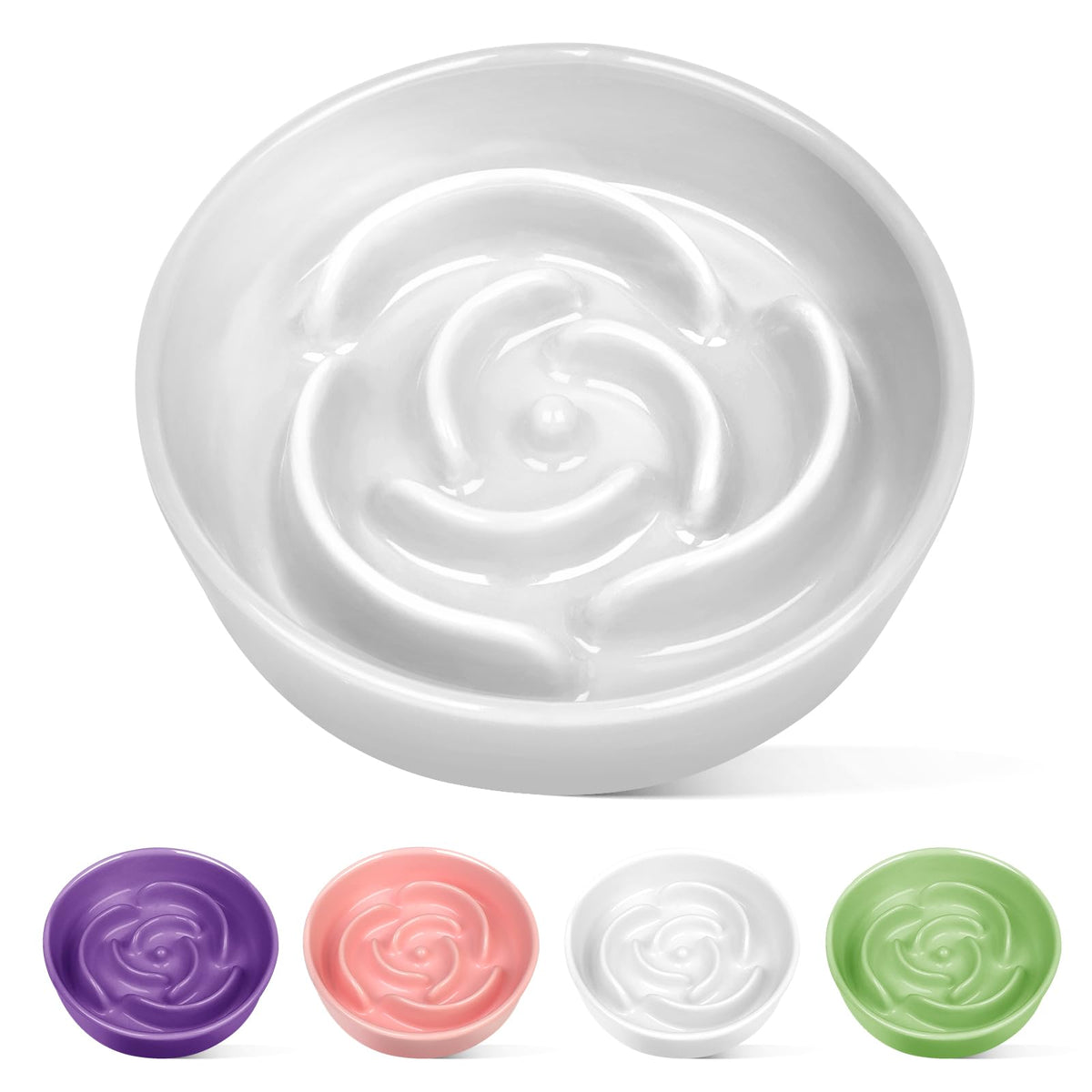 TRUVIC ceramic slow-feeder dog bowl front view for durable, pet-safe dining.