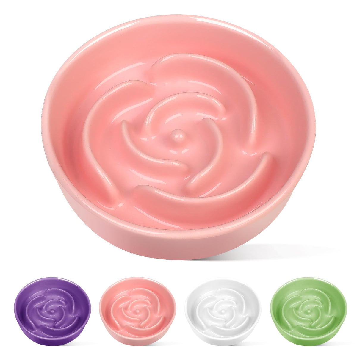 TRUVIC ceramic slow feeder dog bowl pink promoting calmer, longer meals.