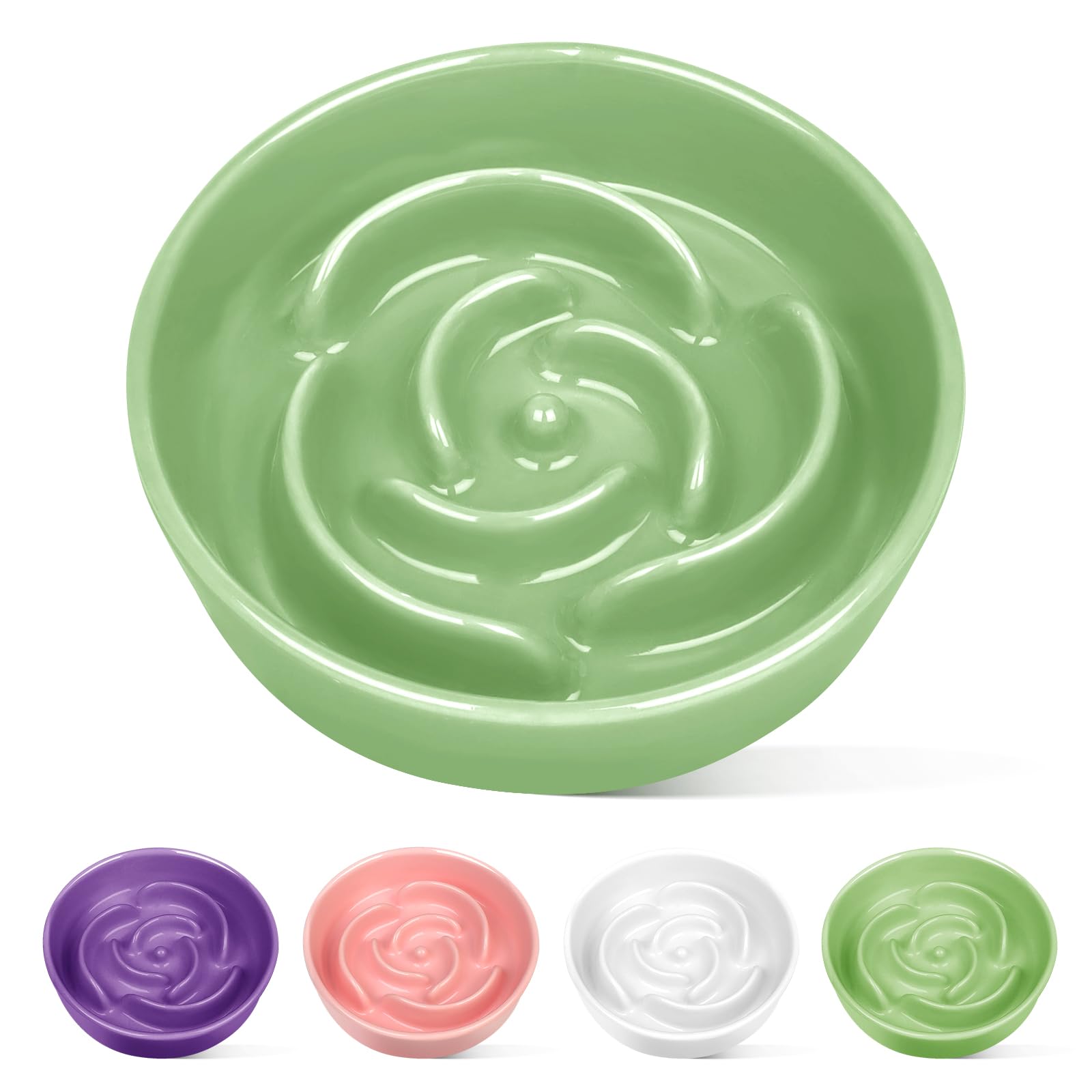 TRUVIC ceramic slow feeder dog bowl for small breeds with rose-petal maze promotes slower meals.