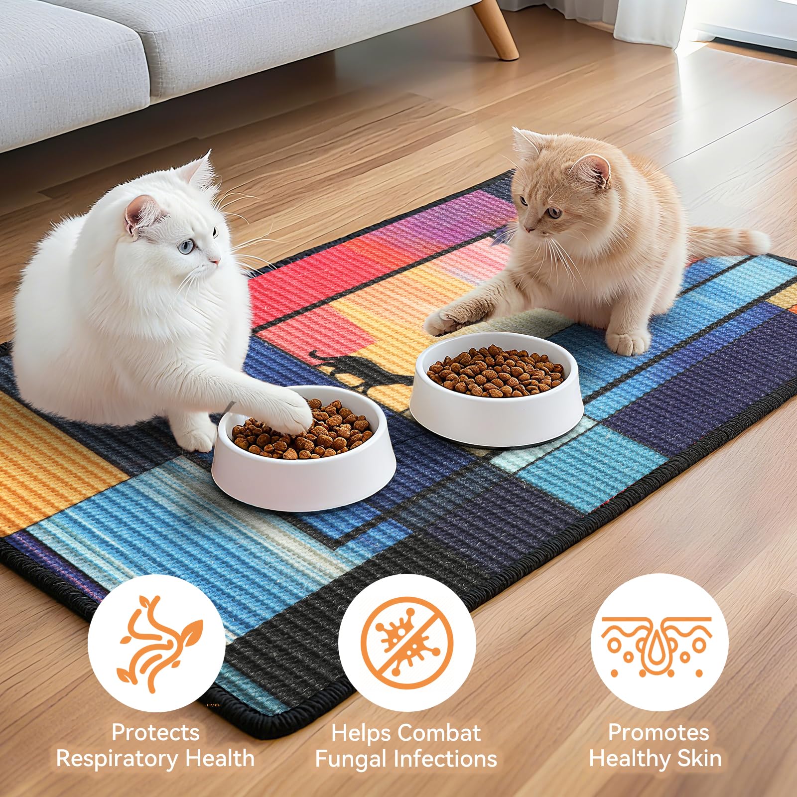 Truvito scratch mat shows sticker tape adhesion securing to walls and furniture.