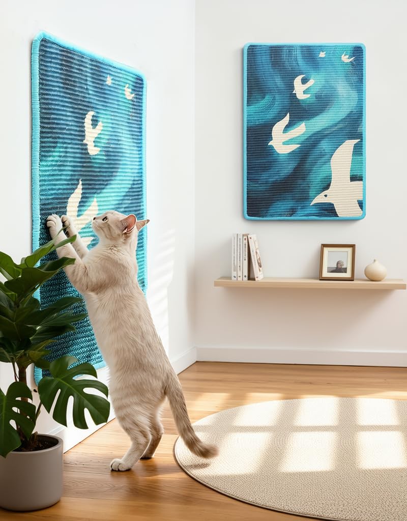 Truvito sisal cat scratcher mat wall mount setup demonstrates versatile furniture protection.
