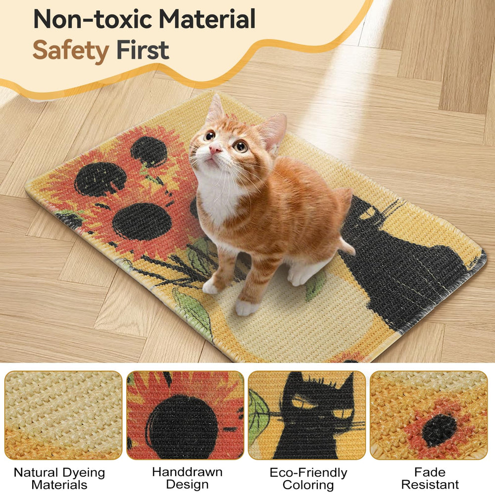 Truvito sisal scratch mat sunflower durable weave withstands daily feline kneading and scratching.