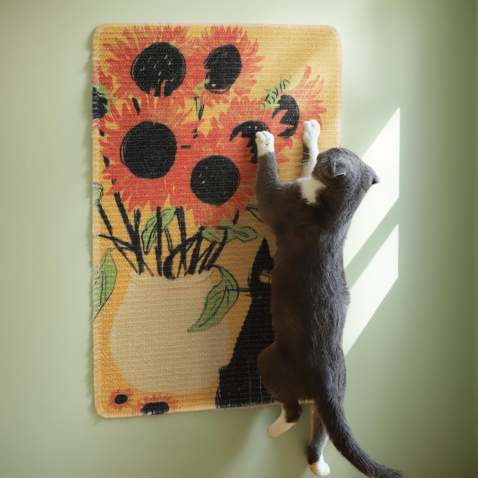 Truvito sisal scratch mat sunflower sticker tape included for flexible attachment.