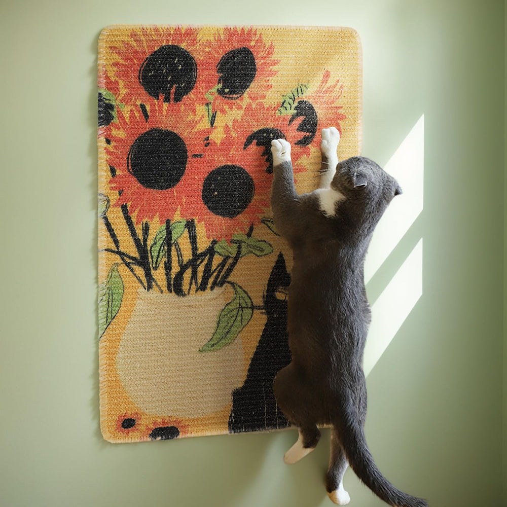 Truvito sisal scratch mat sunflower sticker tape included for flexible attachment.
