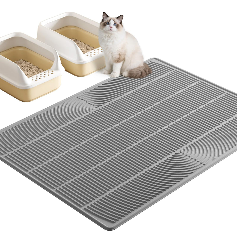 TRZZ XXL litter mat 46x35 inches with raised edges traps litter and spills.