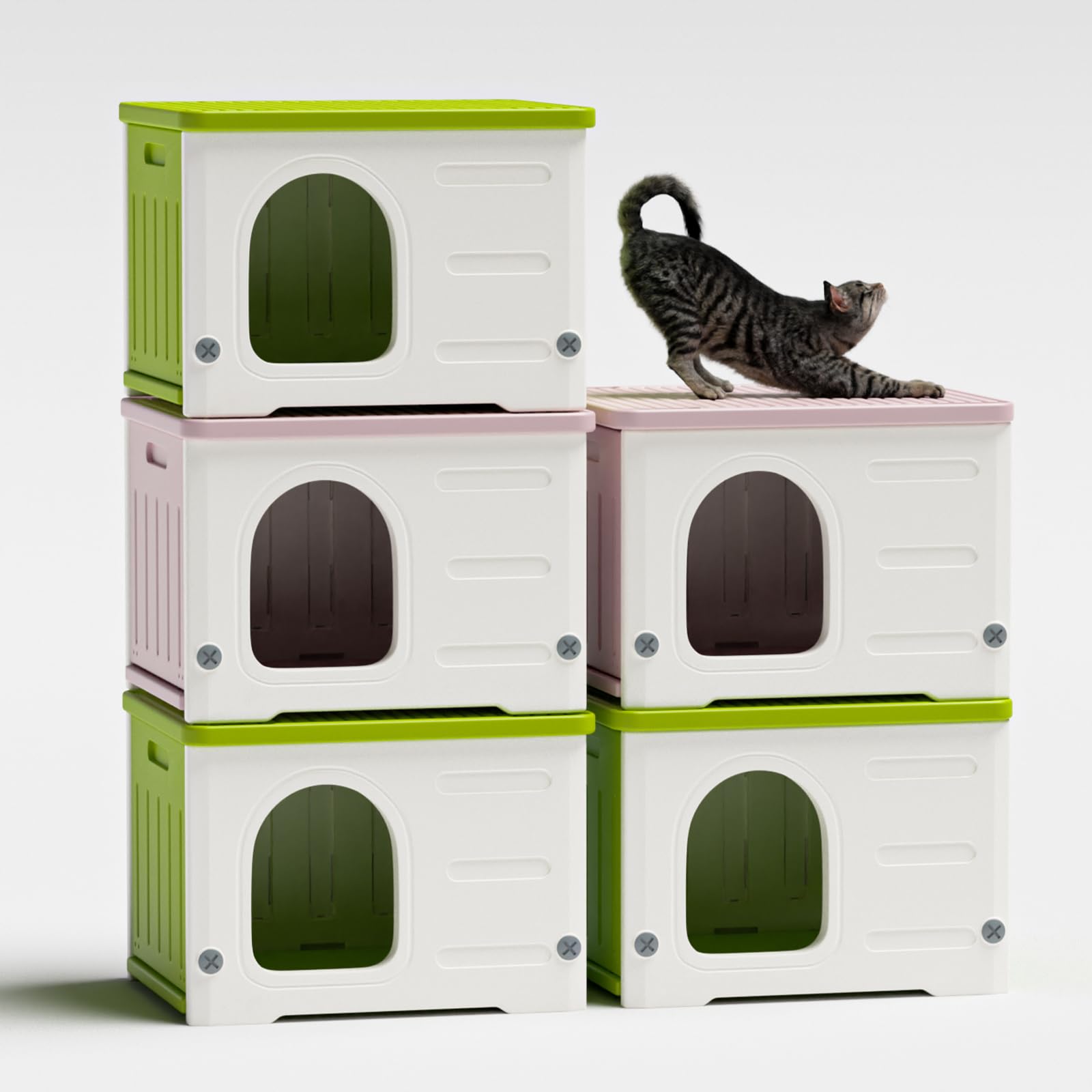 TSEHOOHOO plastic cat house with elevated base promotes dry, clean resting areas