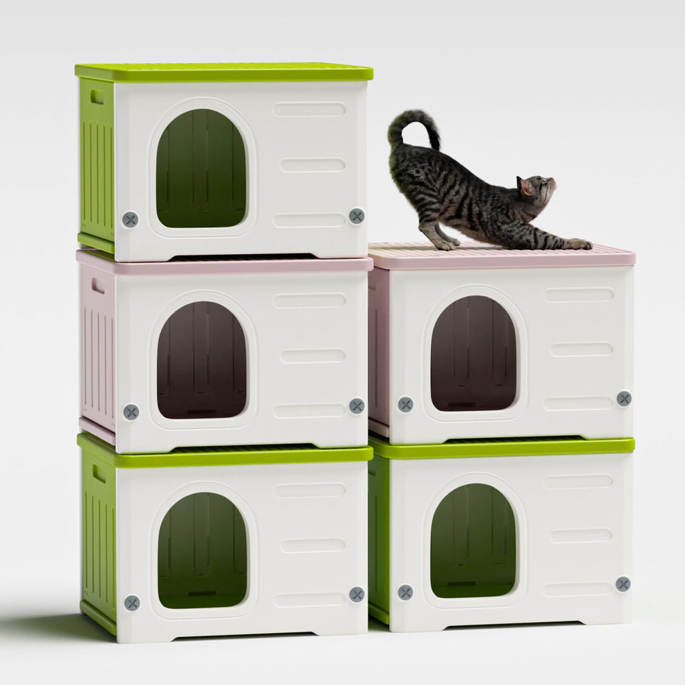 TSEHOOHOO plastic cat house with elevated base promotes dry, clean resting areas