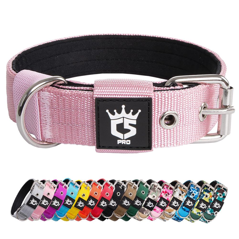 tspro pink tactical dog collar with D-ring for secure leash attachment.