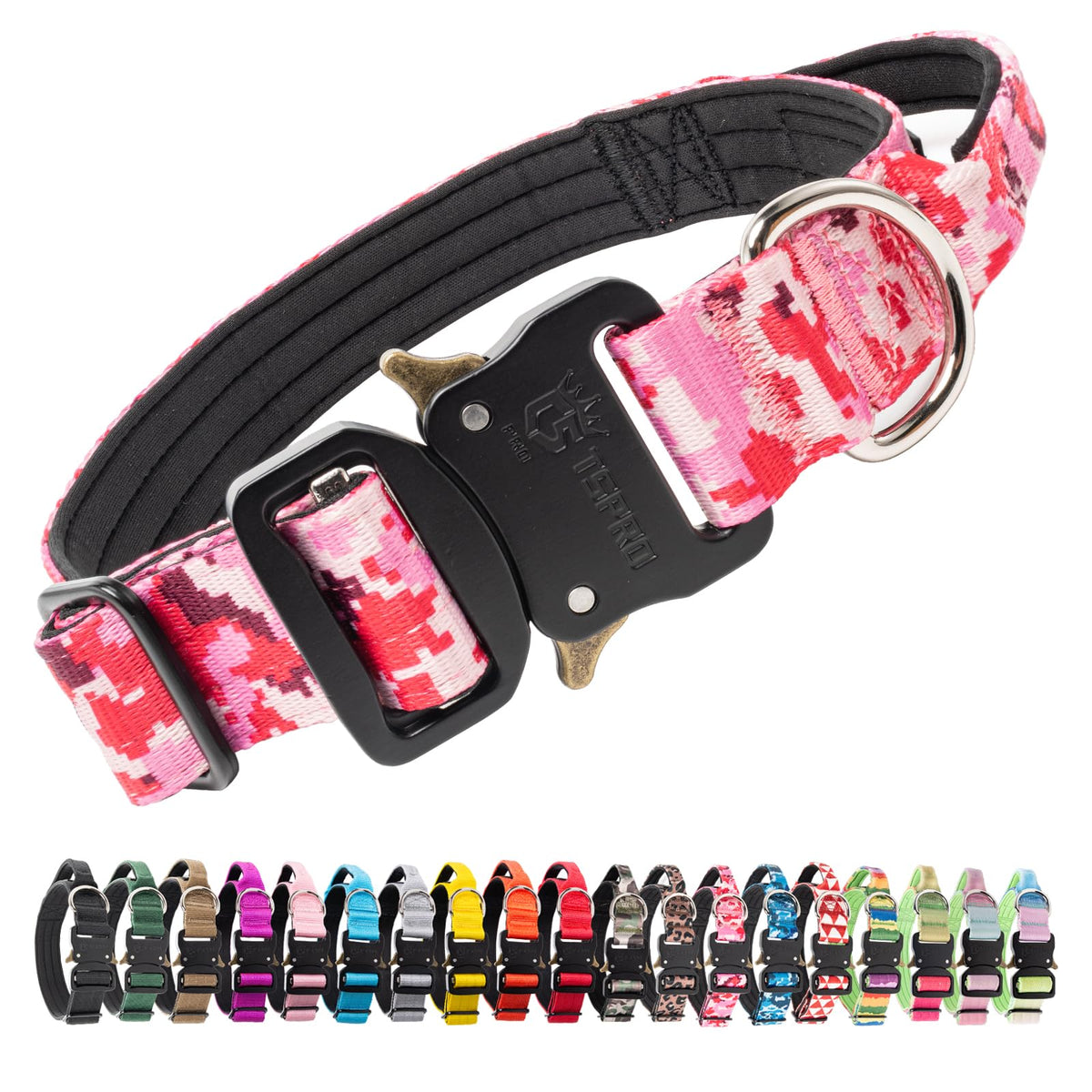 TSPRO premium dog collar camo pink front view showcases secure control during walks