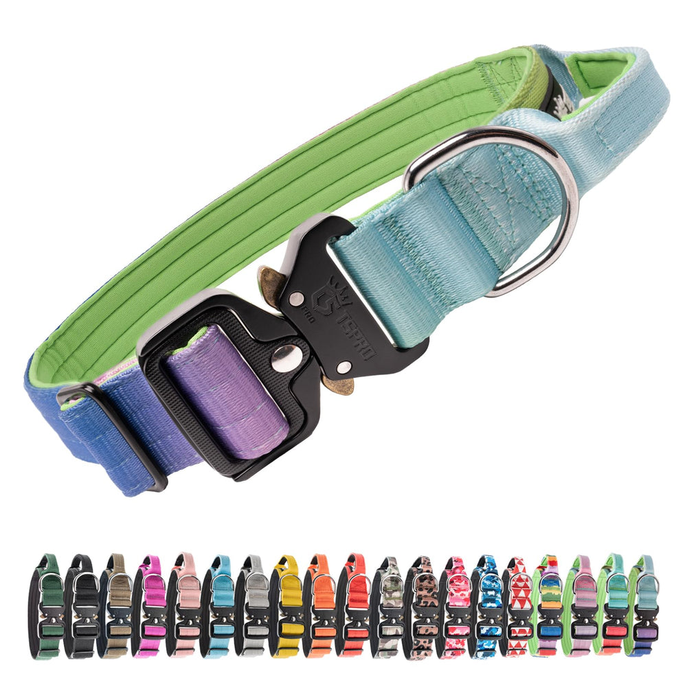 TSPRO Premium Dog Collar with gradient rainbow finish for durable daily walks and stylish visibility.