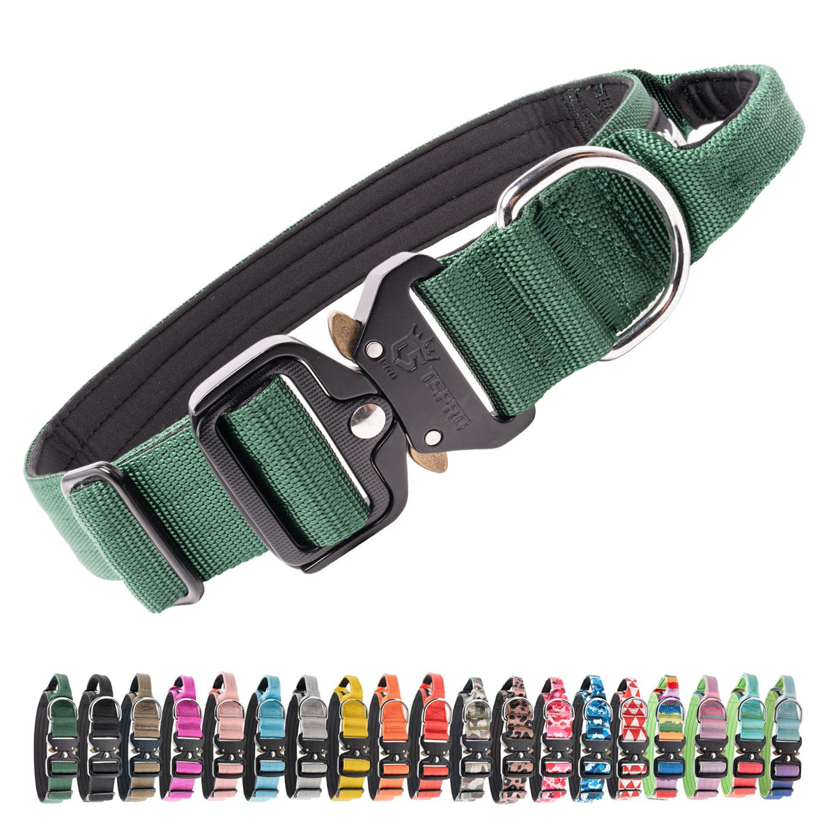 tspro premium dog collar green L front view shows rugged nylon and adjustable fit for large dogs
