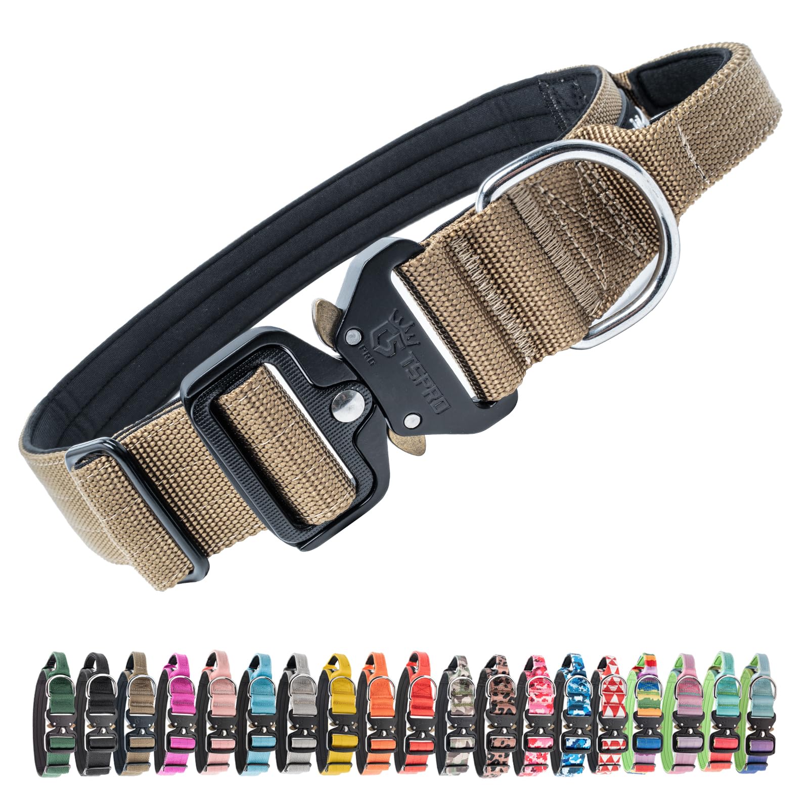 TSPRO Premium dog collar handle closeup shows padded grip for controlled walks