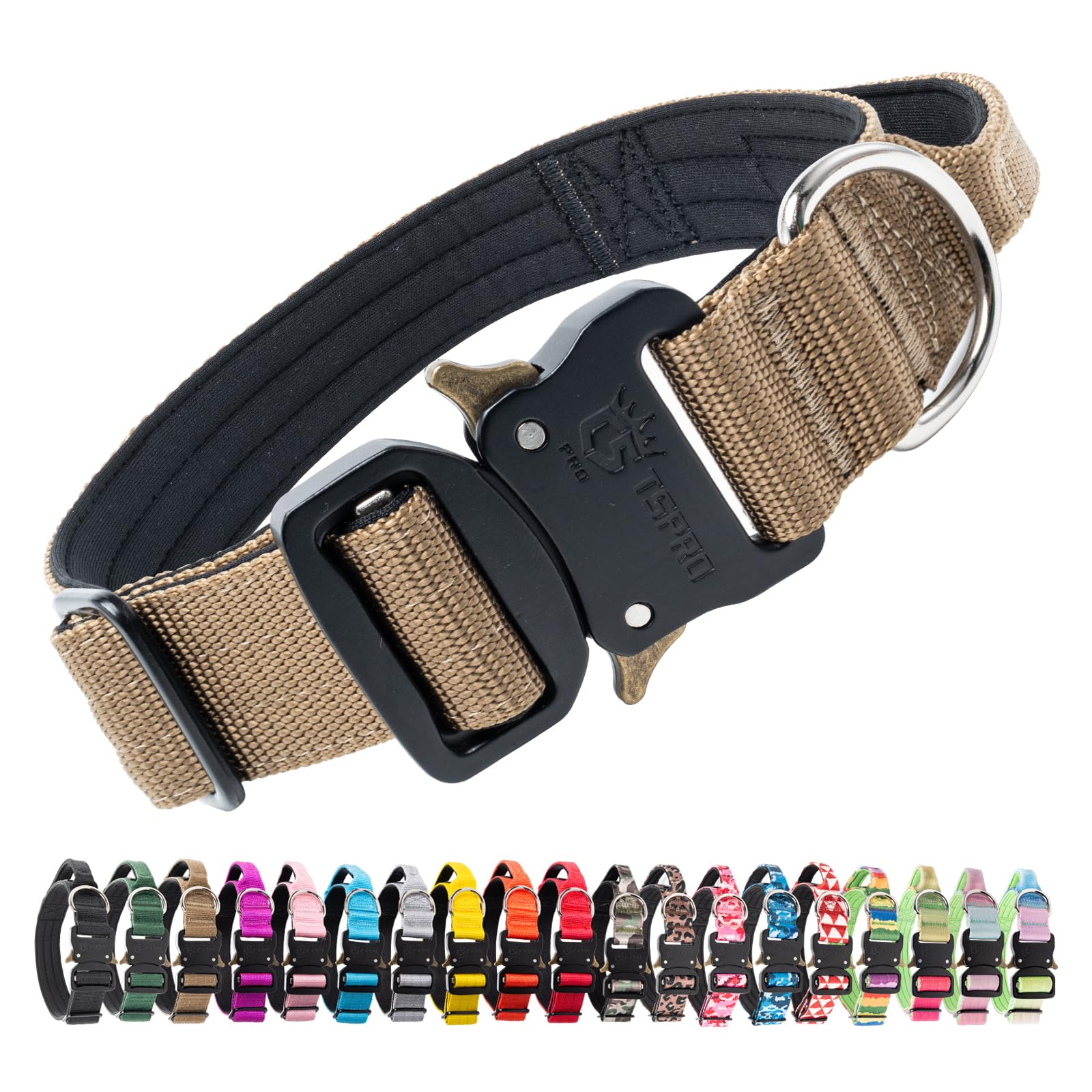TSPRO Premium Tactical Dog Collar Khaki Main View—durable nylon for daily adventures