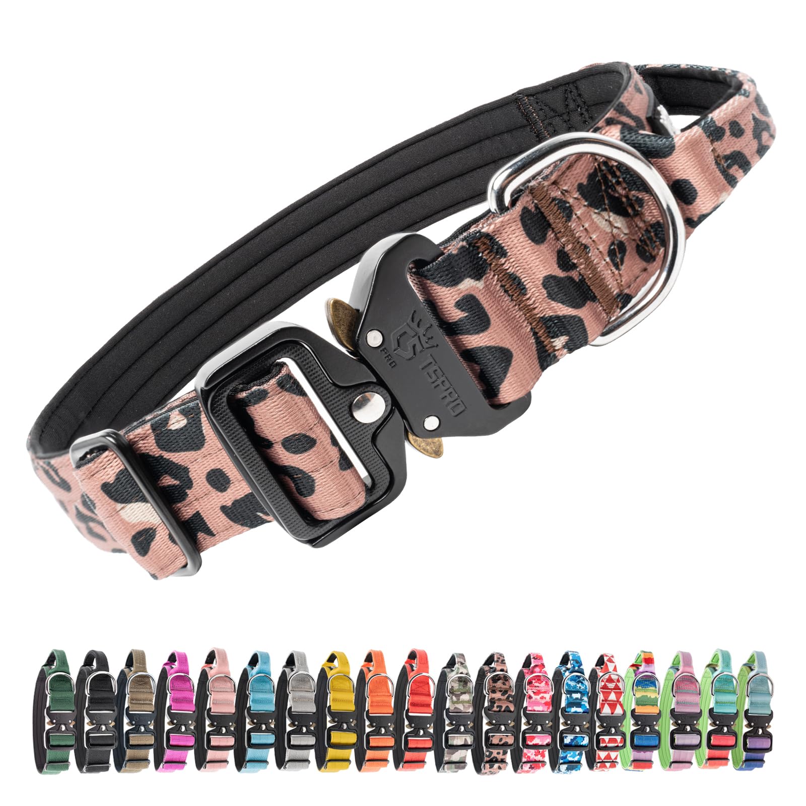 TSPRO Premium Dog Collar Leopard Side View shows sturdy quick-release buckle for everyday walks