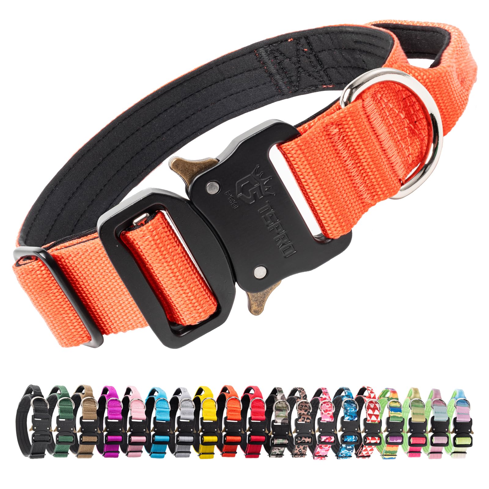 TSPRO Premium dog-collar-orange-handle-closeup shows secure control during walks.