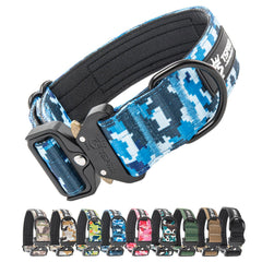 TSPRO premium dog collar with patch panel on camo blue, ideal for outdoor training.