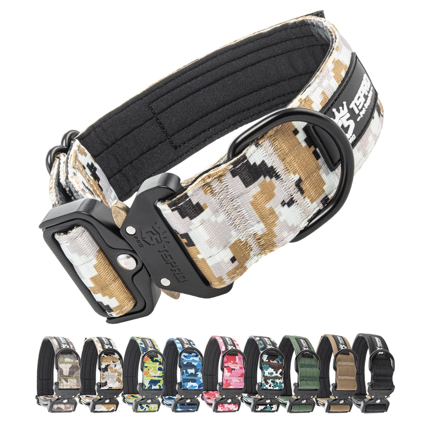 TSPRO premium dog collar with patch panel and D-ring for easy ID patches and leash attachment.