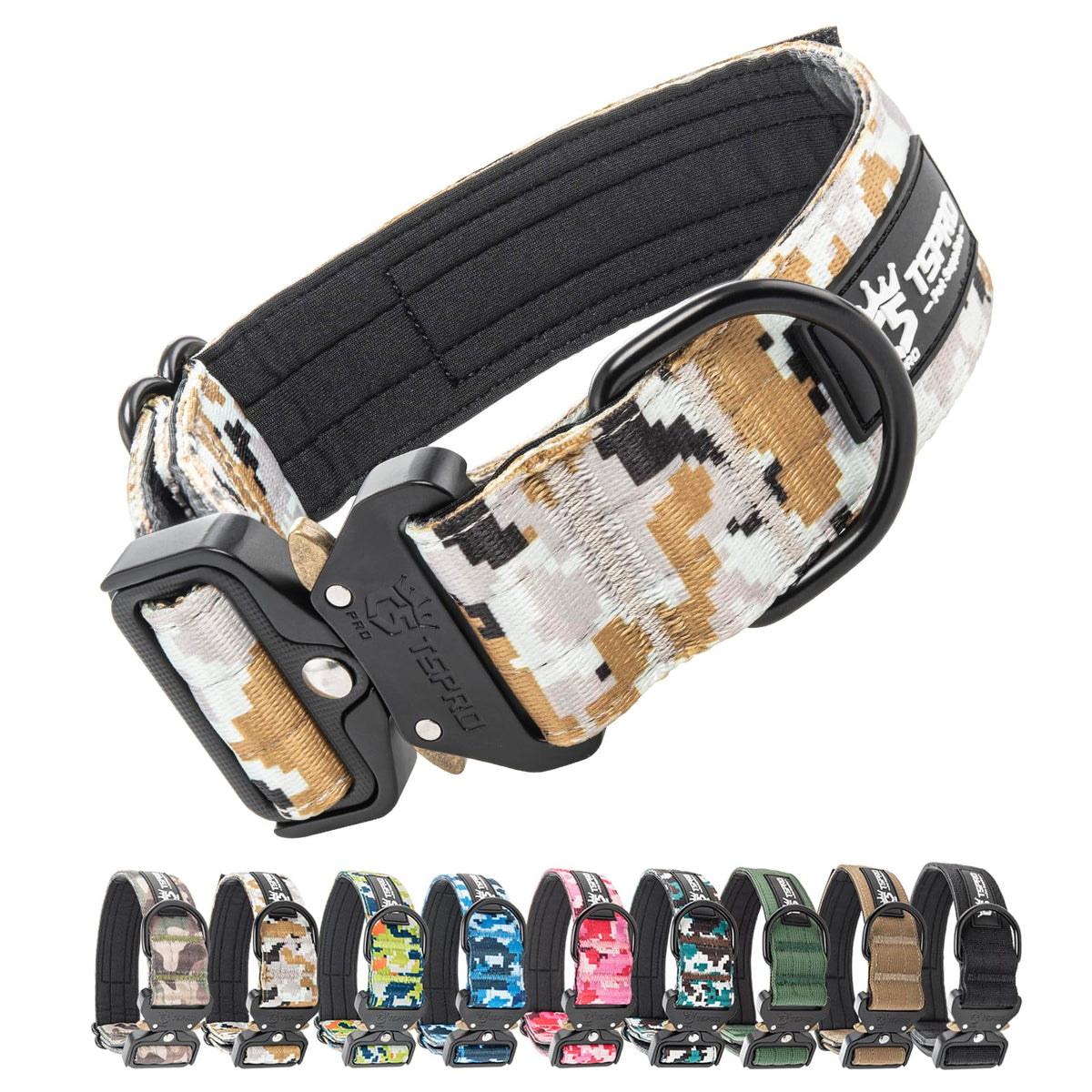TSPRO premium dog collar with patch panel and D-ring for easy ID patches and leash attachment.