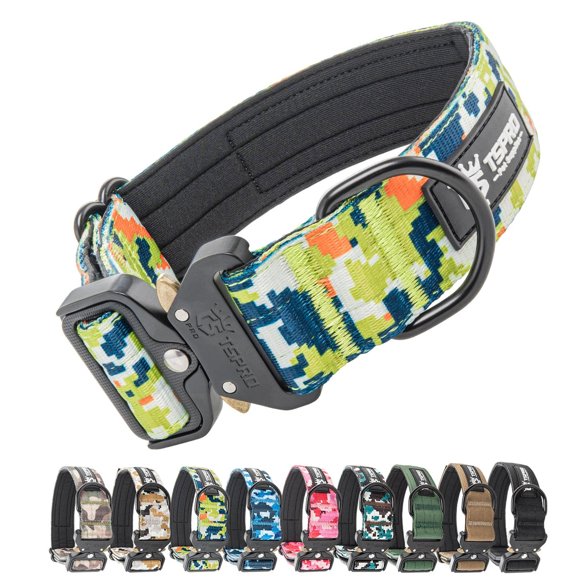 TSPRO Premium dog collar with patch panel for customizable name patches.