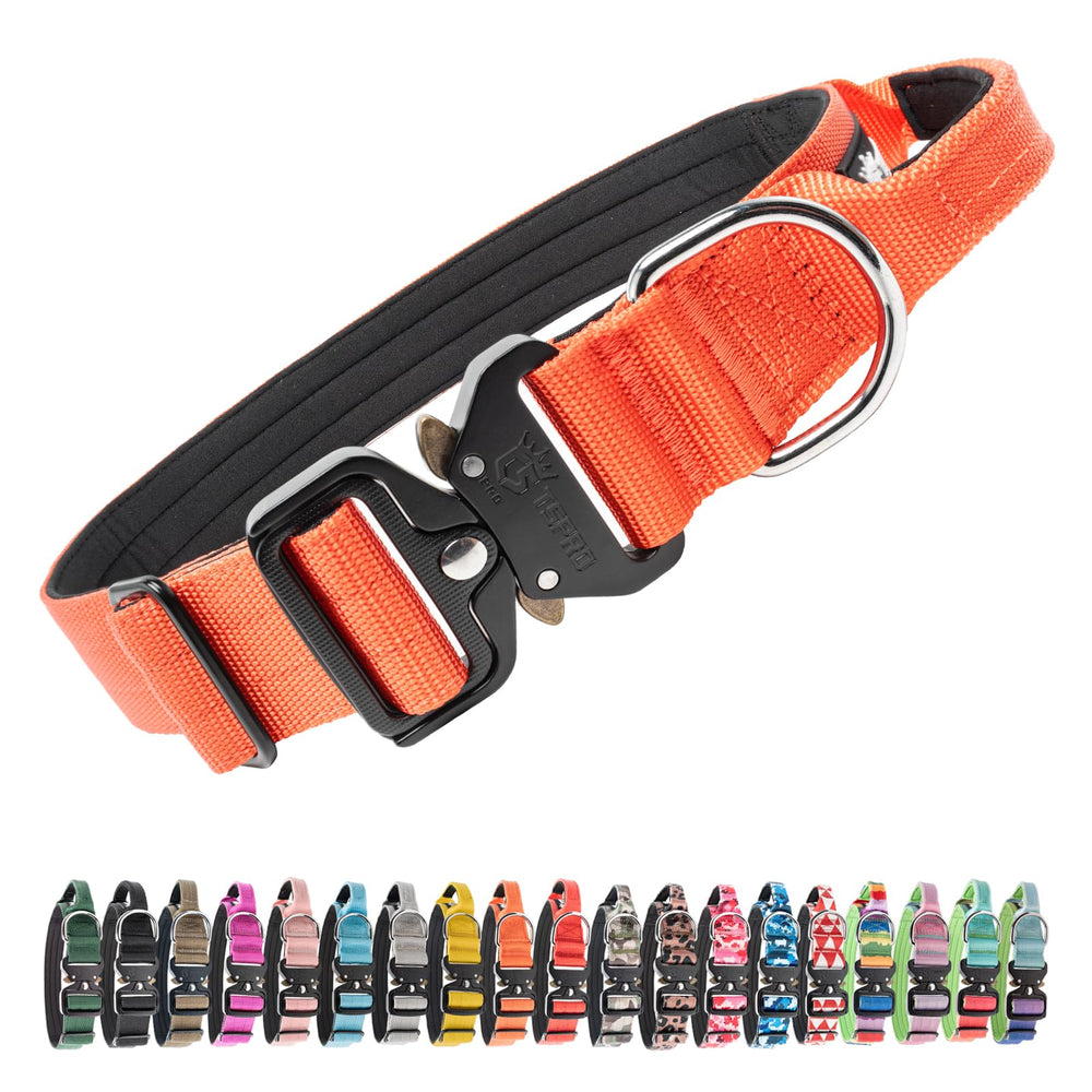 TSPRO premium dog collar top view shows orange color and integrated handle for secure control.