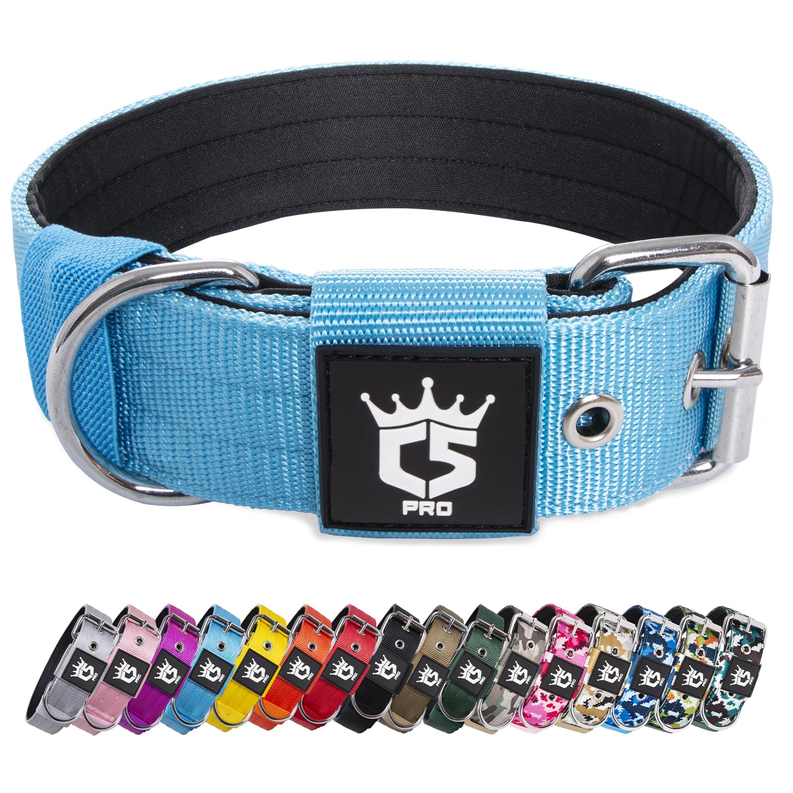 TSPRO Tactical Dog Collar 1.5-inch wide in blue for secure outdoor adventures