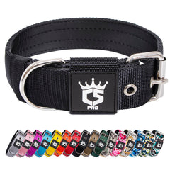 TSPRO tactical dog collar close-up highlights 1.5-inch width and black color for durability.